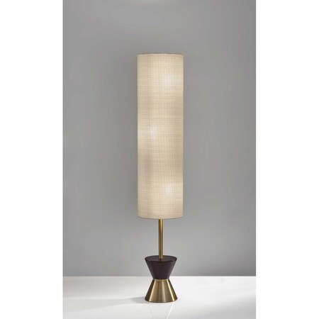 Estallar Brass Wood Diabolo Floor Lamp with Tall Textured Beige Shade ES3090729